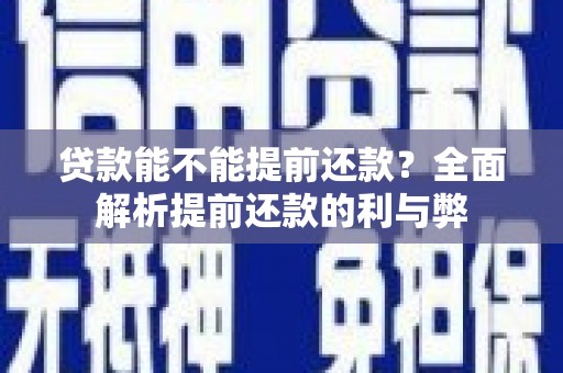 衡东贷款能不能提前还款？全面解析提前还款的利与弊